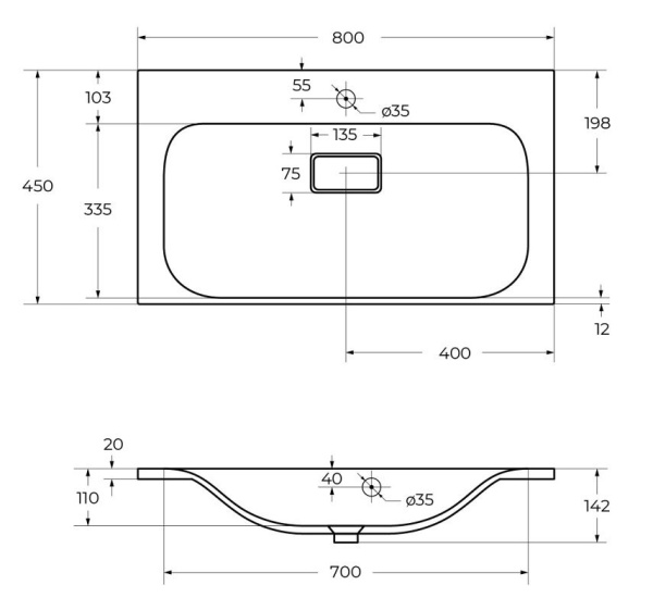 Раковина BelBagno BB800/450-LV-MR-FT
